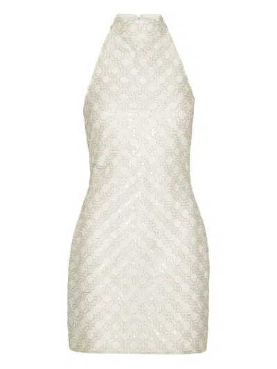 Rotate Birger Christensen Cream Mini Dress With All-over Sequins And Halter Neck