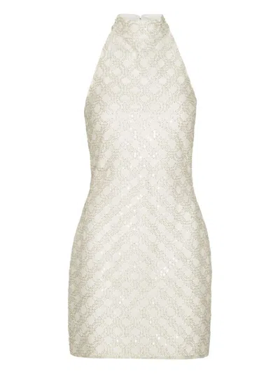 Rotate Birger Christensen Cream Mini Dress With All-over Sequins And Halter Neck