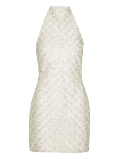 Rotate Birger Christensen Cream Mini Dress With All-over Sequins And Halter Neck