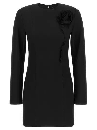 Rotate Birger Christensen Rotate Mini Floral Ruffle Crepe Dress With Long Sleeves In Black