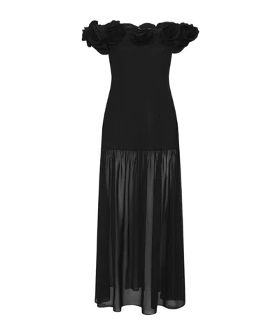 Rotate Birger Christensen Crepe Flower Maxi Dress Black
