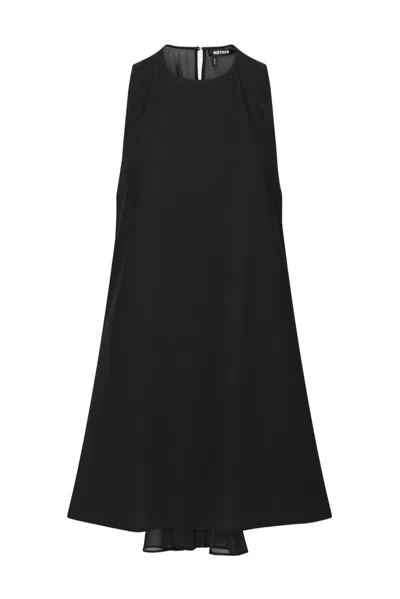 Rotate Birger Christensen Crepe Flower-detail Draped-back A-line Mini Dress In Black