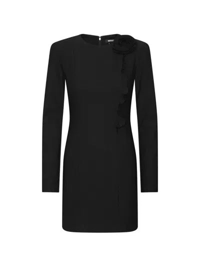 Rotate Birger Christensen Rotate Mini Floral Ruffle Crepe Dress With Long Sleeves In Black