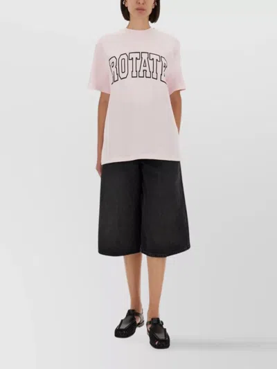 Rotate Birger Christensen Crew Neck Graphic Print Short Sleeves Top In Pink