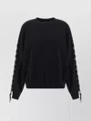 Rotate Birger Christensen Crew Neck Lace-up Detail Sweatshirt In Black