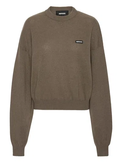 Rotate Birger Christensen Crew-neck Logo-patch Sweater In Brown