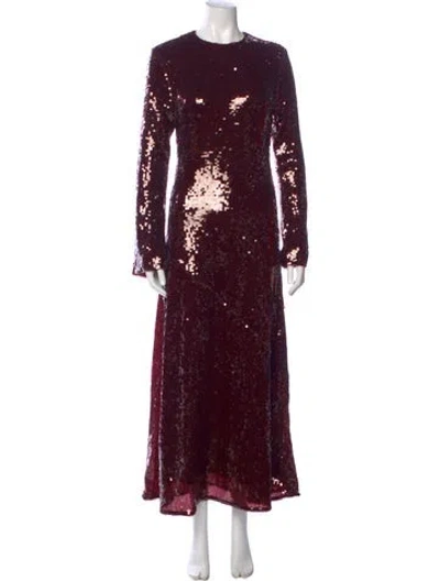 Pre-owned Rotate Birger Christensen Crew Neck Long Dress In Burgundy