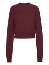 Rotate Birger Christensen Cropped Burgundy Sweater With Ribbed Hem In Red