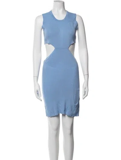 Pre-owned Rotate Birger Christensen Crew Neck Mini Dress W/ Tags In Blue
