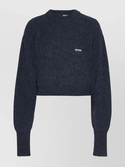 Rotate Birger Christensen Crewneck Knit Sweater Buttoned Skirt In Blue