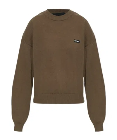 Rotate Birger Christensen Crew-neck Logo-patch Sweater In Brown