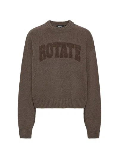 Rotate Birger Christensen Rotate Mini Front Logo Wool Crewneck Sweater In Marrone