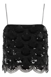 Rotate Birger Christensen Rotate Black Crop Top With Scalloped Sequin Embellishment In Black