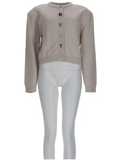 Rotate Birger Christensen Cropped Cardigan With Vertical Logo Detailing In Neutral Tones In Gray