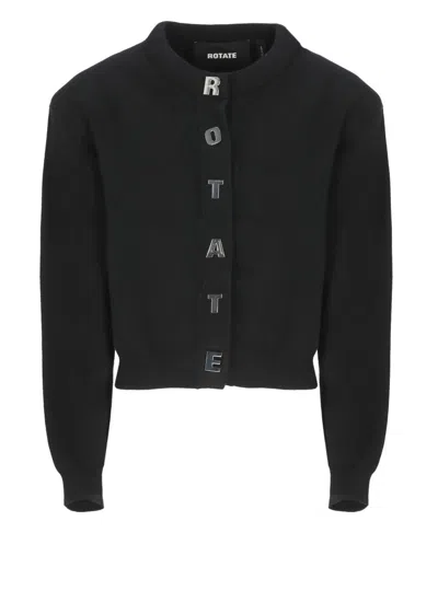 Rotate Birger Christensen Cropped Cotton Cardigan With Metal Logo Detail In Black