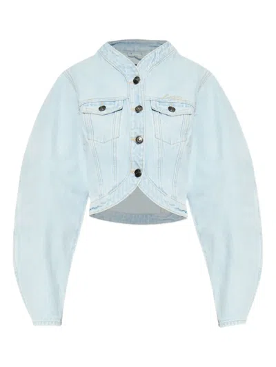 Rotate Birger Christensen Cropped Round Sleeve Jacket In Blue