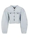 Rotate Birger Christensen Rotate Cropped Denim Jacket With Button-up Front In Blue