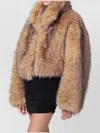 Rotate Birger Christensen Cropped Faux Fur Coat With High Collar In Neutral