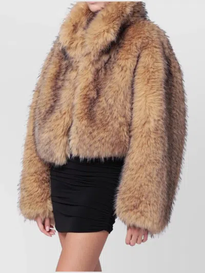 ROTATE BIRGER CHRISTENSEN CROPPED FAUX FUR COAT WITH HIGH COLLAR