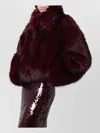 Rotate Birger Christensen Bordeaux Cropped Fur Jacket With Concealed Front Closure In Faux-fur Woman In Burgundy