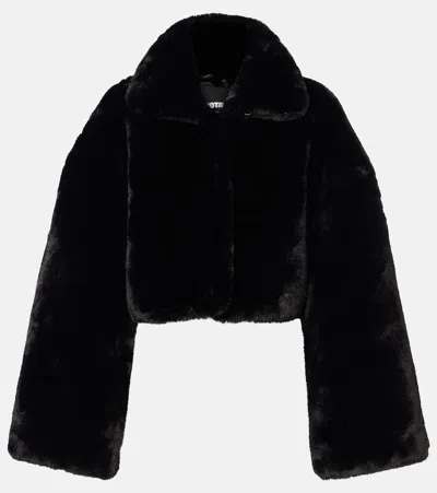 Rotate Birger Christensen Faux-fur Cropped Jacket In Black