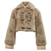 Rotate Birger Christensen Cropped Faux-fur Jacket In Brown Polyester In Brown