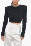 Rotate Birger Christensen Cropped Fit Lurex Cardigan With Padded Shoulders In Black