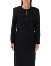 Rotate Birger Christensen Rotate Cropped Sequin Bouclé Jacket With Trimming And Collarless Design In Black