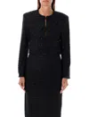 Rotate Birger Christensen Rotate Cropped Sequin Bouclé Jacket With Trimming And Collarless Design In Black