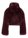 Rotate Birger Christensen Bordeaux Cropped Fur Jacket With Concealed Front Closure In Faux-fur Woman In Brown