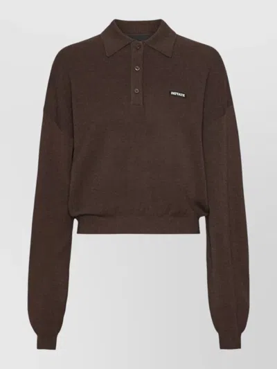 Rotate Birger Christensen Cropped Polo Modal-blend Ribbed Sweatshirt In Burgundy