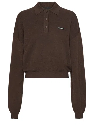 Rotate Birger Christensen Cropped Logo Polo Shirt In Brown