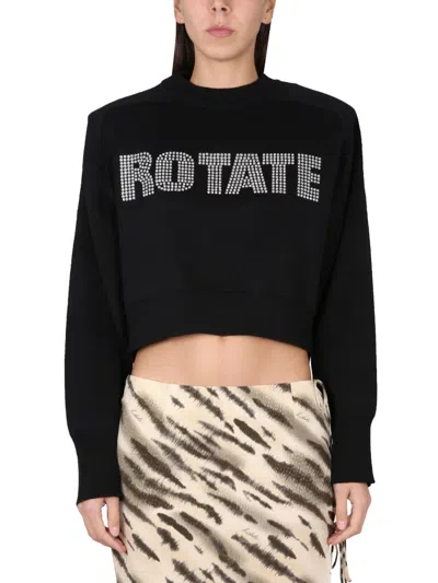 Rotate Birger Christensen Cropped Logo Sweatshirt In Black