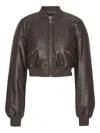 Rotate Birger Christensen Rotate Braided Leather Bomber Jacket Brown In Brown