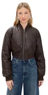Rotate Birger Christensen Brown Cropped Bomber Bomber Jacket With Bomber Collar And Woven Design In Ecoleather Woman In Brown