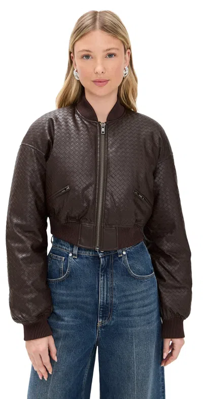 ROTATE BIRGER CHRISTENSEN CROPPED FAUX LEATHER PUFFER JACKET CHICORY COFFEE