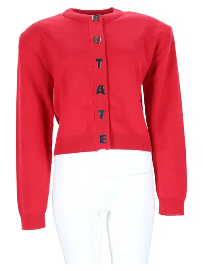 Rotate Birger Christensen Cropped Red Sweater With Bold Button Placket