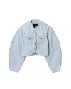 Rotate Birger Christensen Rotate Cropped Round Sleeve Denim Jacket In Light Blue In Blue