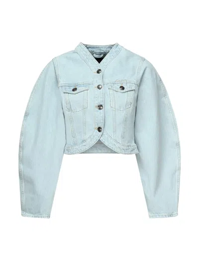 Rotate Birger Christensen Cropped Round Sleeve Jacket In Blue