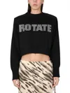 Rotate Birger Christensen Rotate Rhinestone Logo Cropped Shirt In Black