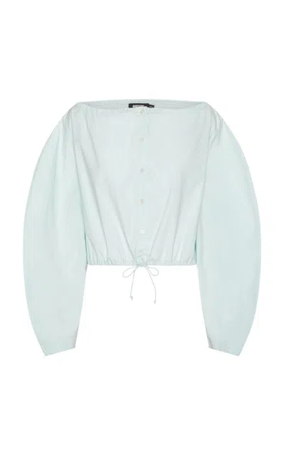 Rotate Birger Christensen Cropped Stretch-cotton Top In Blue
