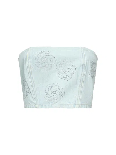 Rotate Birger Christensen Denim Embellished Strapless Crop Top