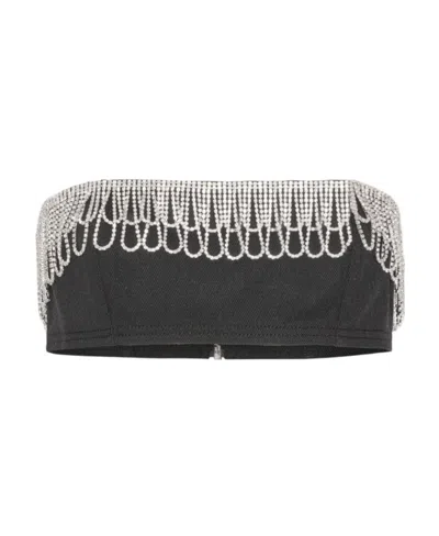 Rotate Birger Christensen Crystal-embellished Crop Top In Black