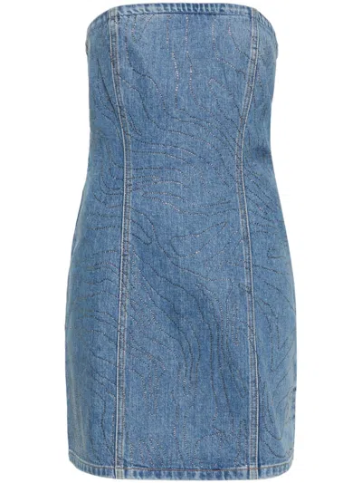 ROTATE BIRGER CHRISTENSEN CRYSTAL-EMBELLISHED DENIM MINI DRESS