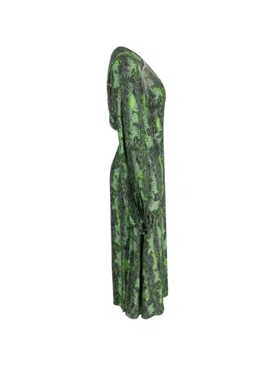 Pre-owned Rotate Birger Christensen Crystal-embellished Printed Midi Dress In Green