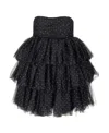 Rotate Birger Christensen Rotate Mini Black Flounced Dress With All-over Rhinestones Embellishment In Mesh Woman In Black