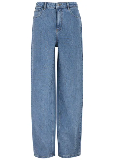 Rotate Birger Christensen Crystal-embellished Wide-leg Jeans In Denim