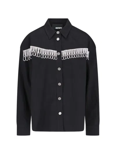Rotate Birger Christensen Crystal Organic Cotton Shirt Jacket In Black