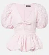 Rotate Birger Christensen Jacquard Puff Sleeve Top In Pink