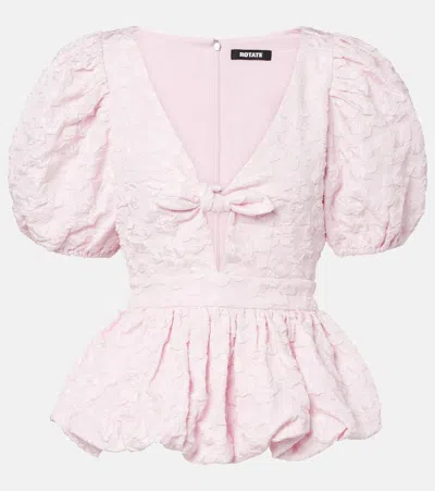 Rotate Birger Christensen Cutout Jacquard Peplum Top In Pink
